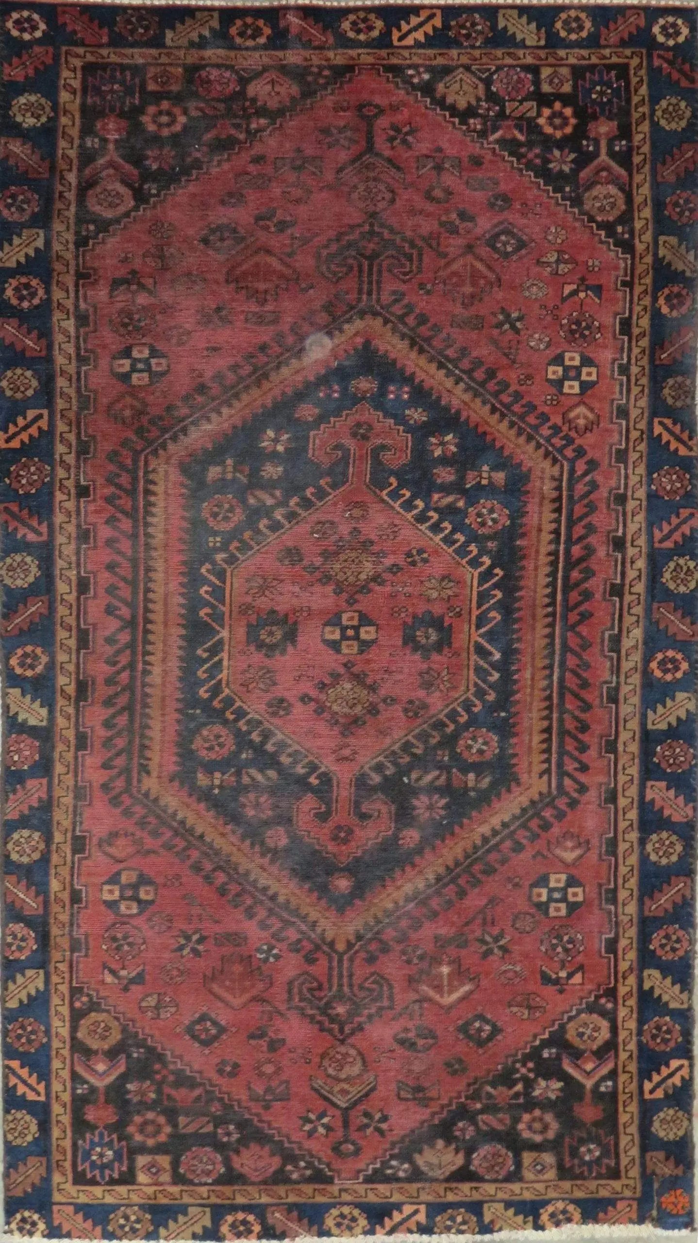 One Of The Kind Hand-Knotted Persian Wool Rug _ Luxurious Vintage Design, 7'3" x 3'9", Artisan Crafted